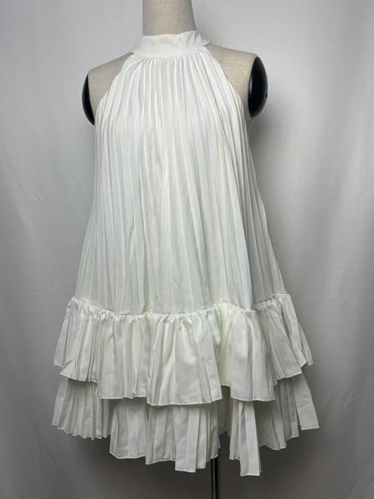 Summer Halter Pleated Mini Dress for Women
