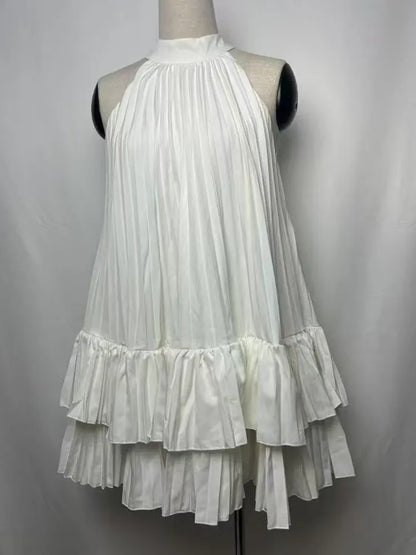 Summer Halter Pleated Mini Dress for Women