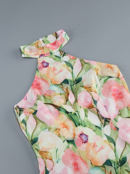 Printed Midi Dress with Irregular Ruffles