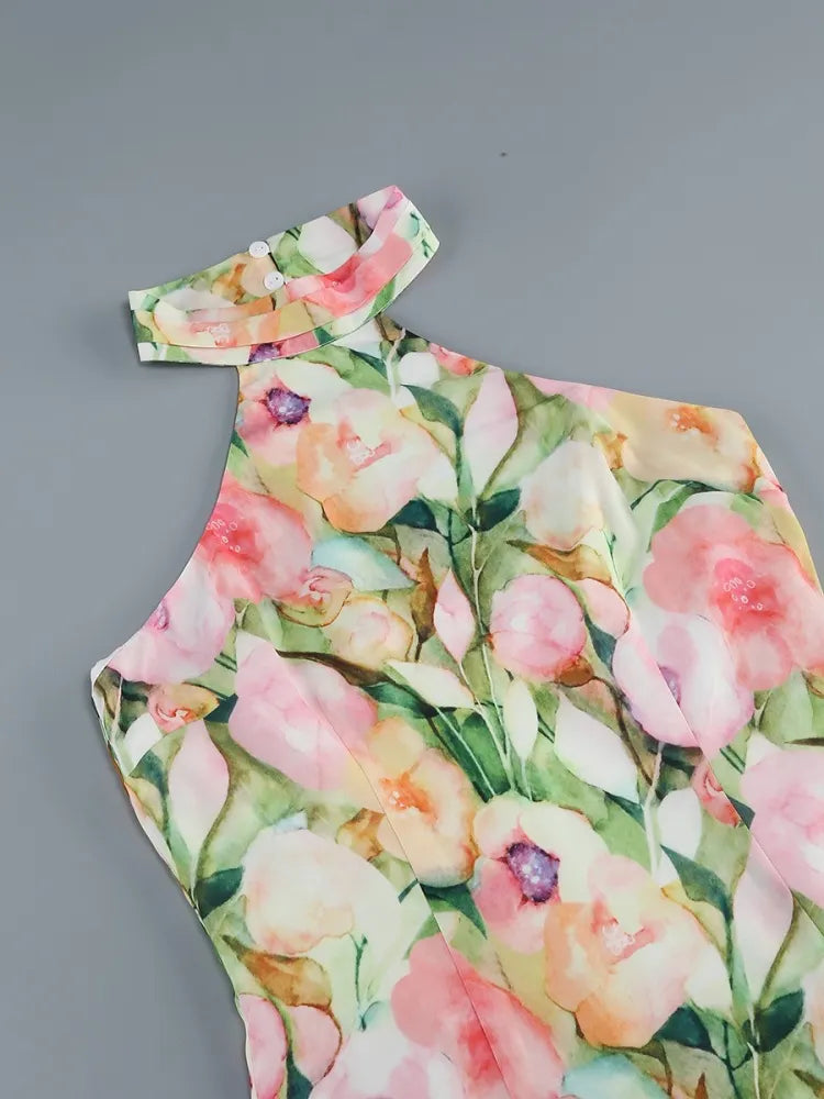 Printed Midi Dress with Irregular Ruffles