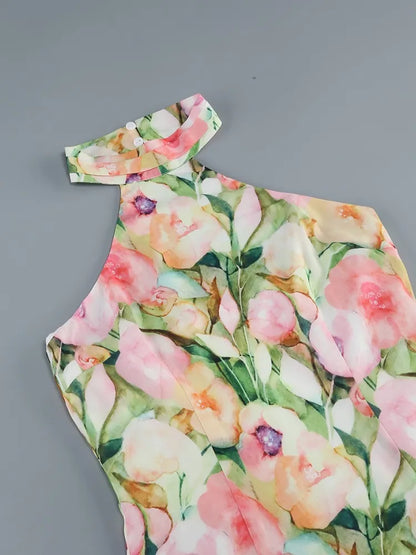 Printed Midi Dress with Irregular Ruffles