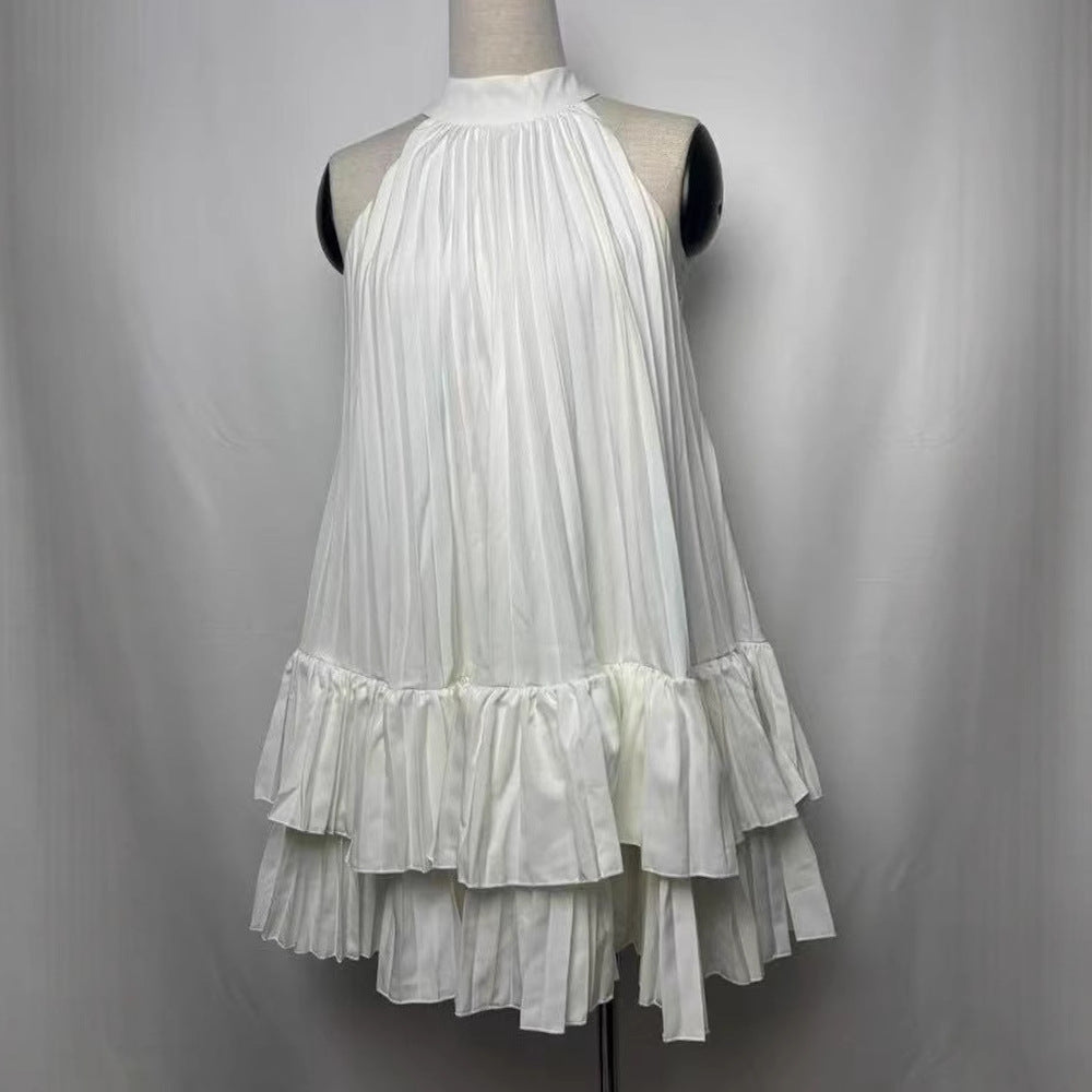 Summer Halter Pleated Mini Dress for Women