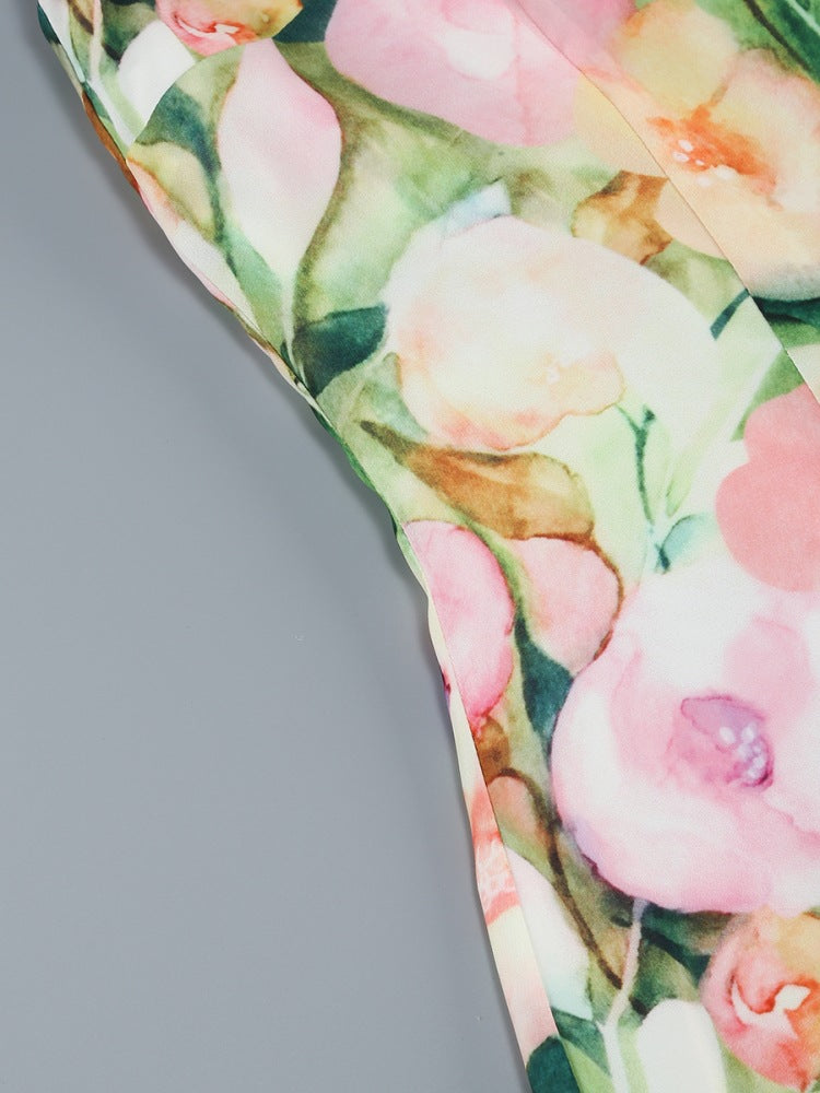 Printed Midi Dress with Irregular Ruffles