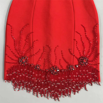 Women‘s Beading Tassel Bandage Party Dresses