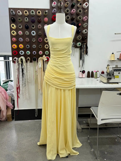 Asymmetrical Pleated Maxi Party Dresses