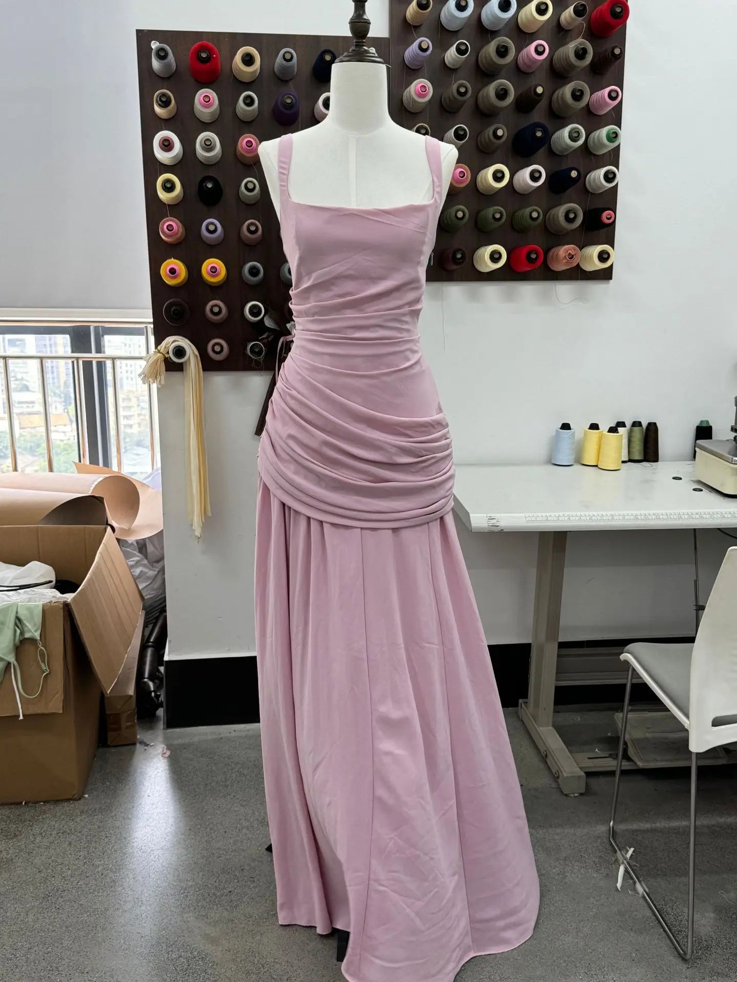 Asymmetrical Pleated Maxi Party Dresses