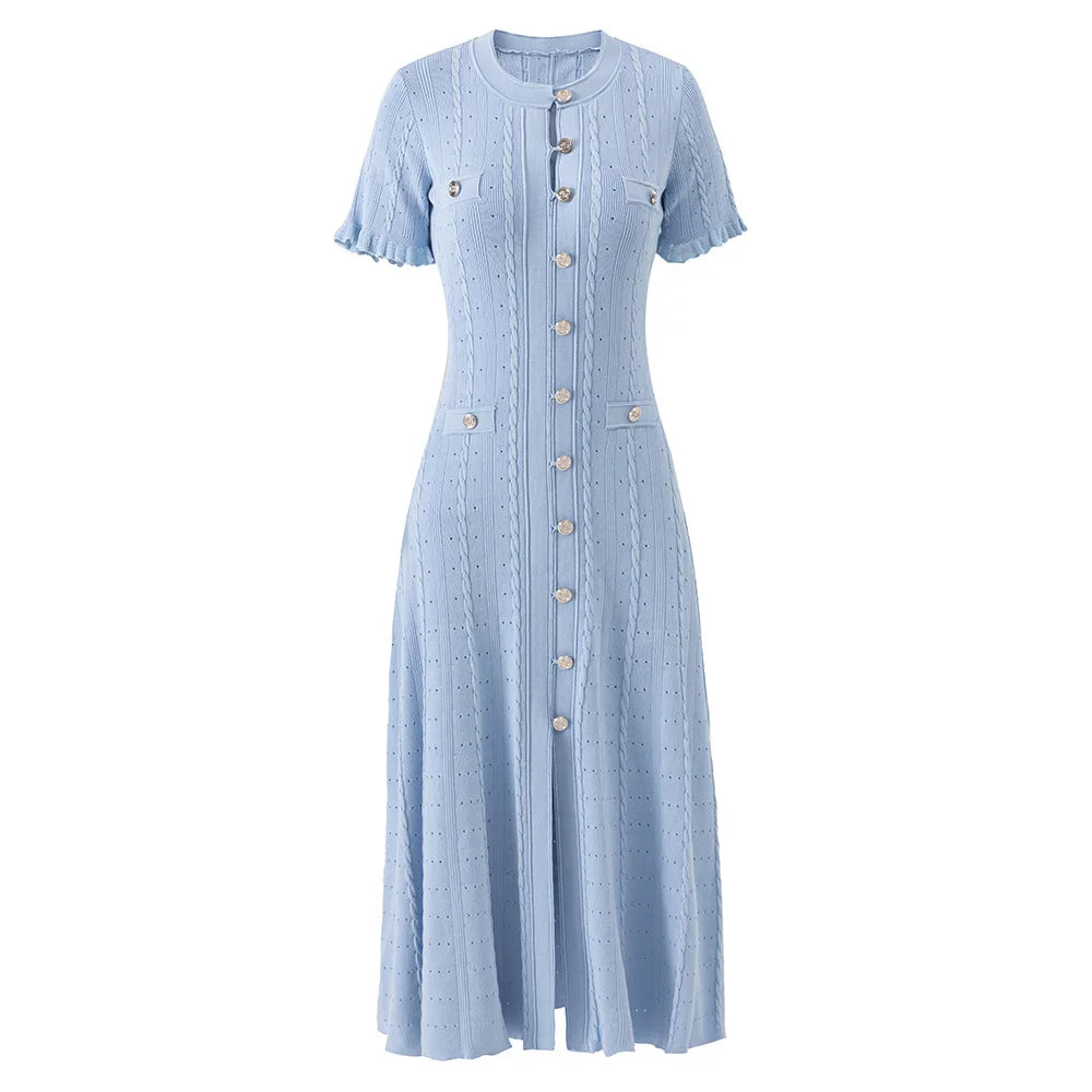 Short Sleeve O-neck Knits A-line Maxi Dress