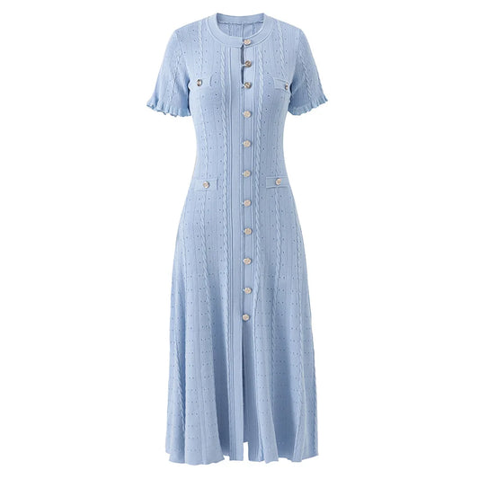 Short Sleeve O-neck Knits A-line Maxi Dress
