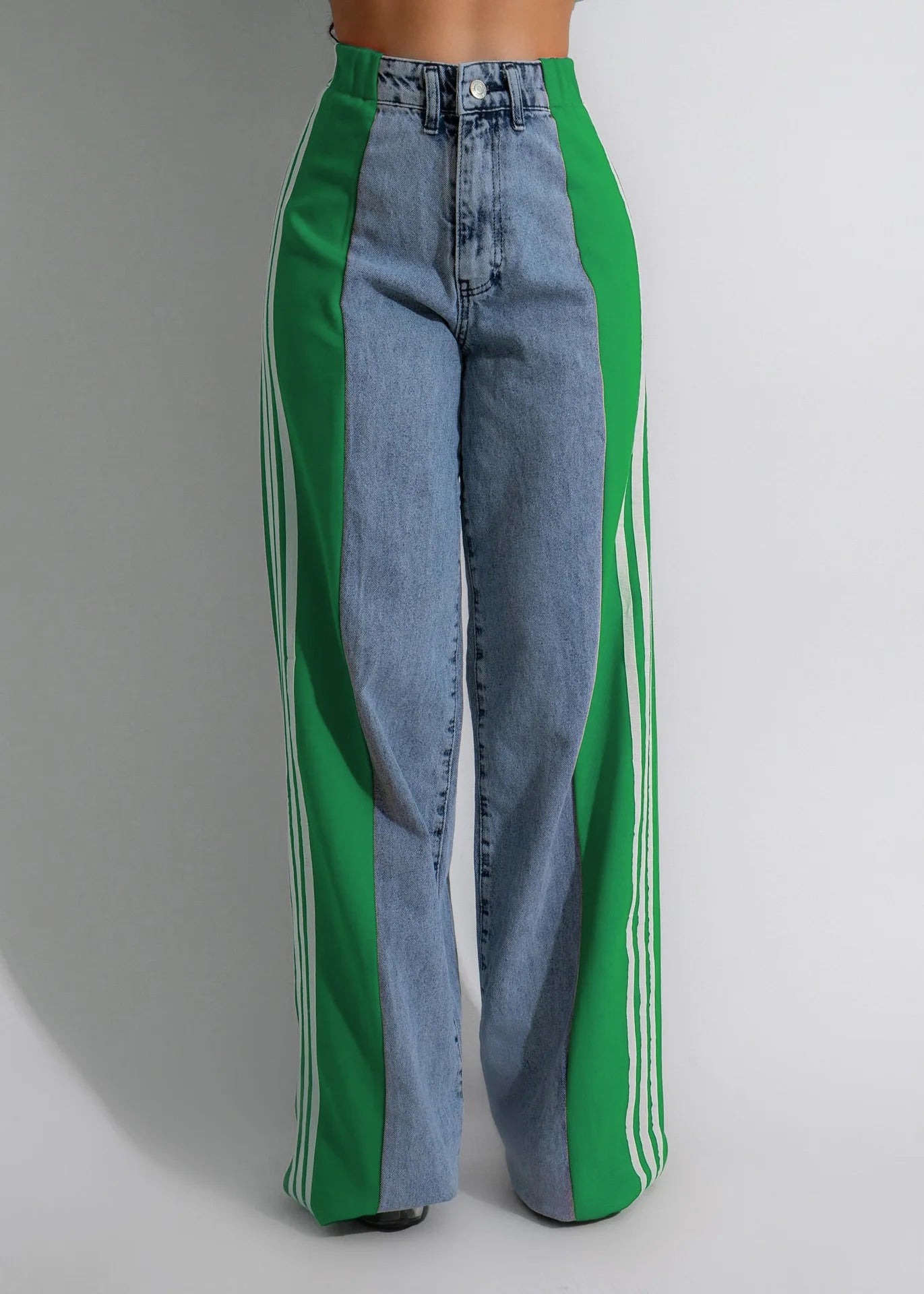 Hot Selling Palazzo Loose Straight Wide Leg Retro Casual Streetwear Three Stripes Jeans High Stretch Denim Jeans Pant for Women