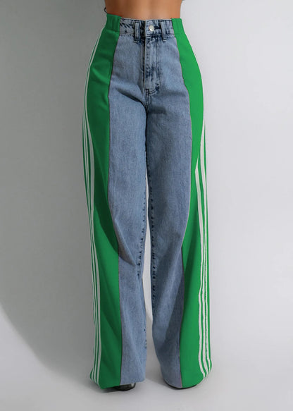 Hot Selling Palazzo Loose Straight Wide Leg Retro Casual Streetwear Three Stripes Jeans High Stretch Denim Jeans Pant for Women