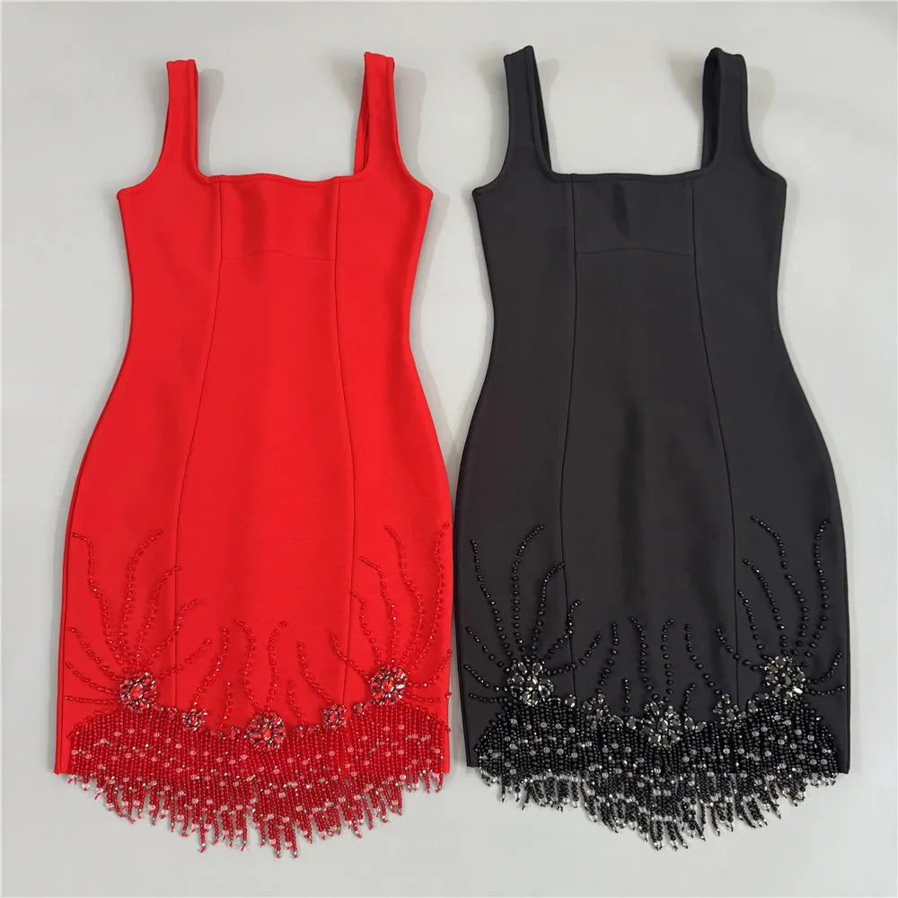 Women‘s Beading Tassel Bandage Party Dresses