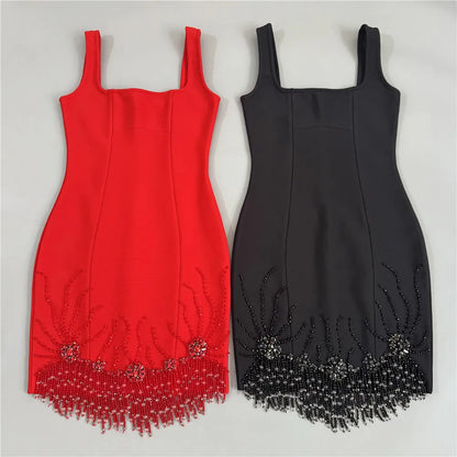Women‘s Beading Tassel Bandage Party Dresses
