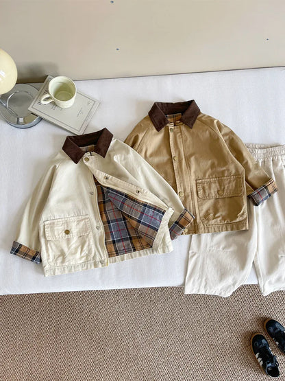 Boys' Plaid Patchwork Jacket For Children