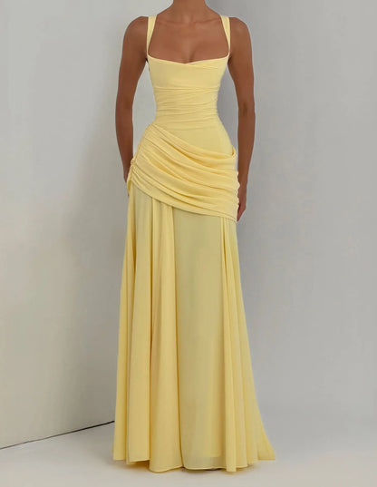Asymmetrical Pleated Maxi Party Dresses