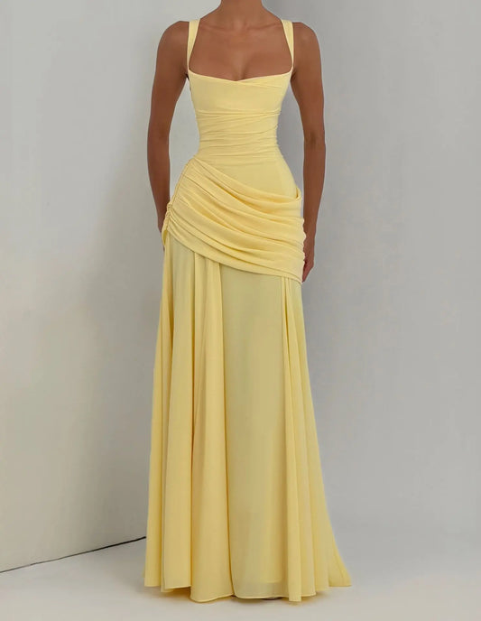 Asymmetrical Pleated Maxi Party Dresses