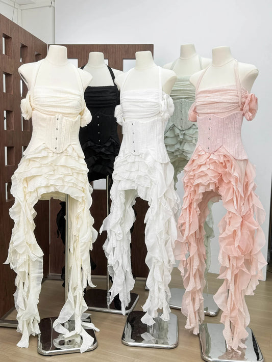 Three Piece Ruffled Off Shoulder Dress