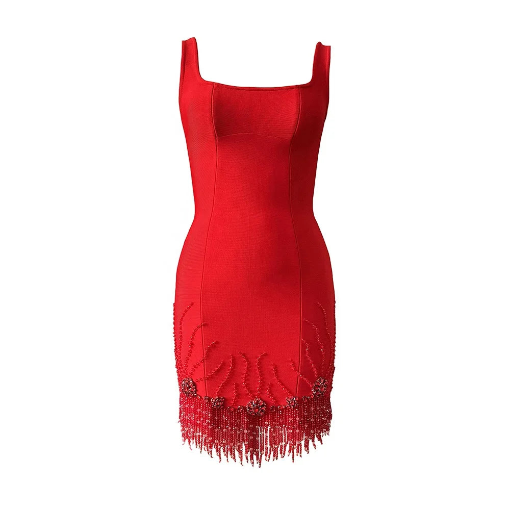 Women‘s Beading Tassel Bandage Party Dresses