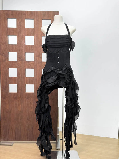 Three Piece Ruffled Off Shoulder Dress