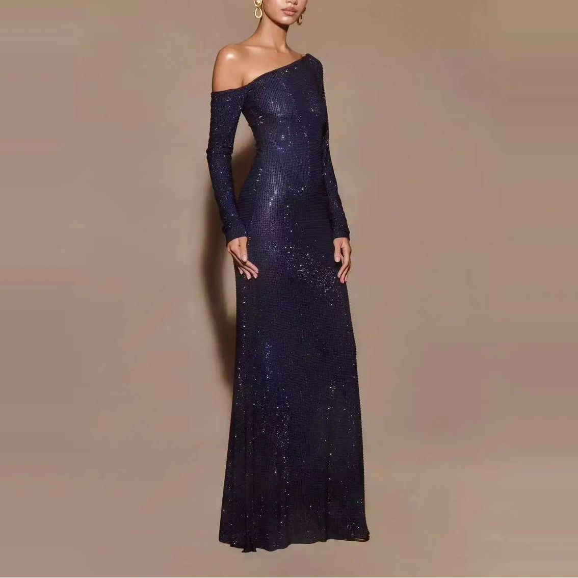 Elegant Asymmetrical One shoulder  Stoned Party Gown