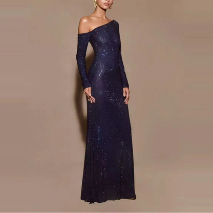Elegant Asymmetrical One shoulder  Stoned Party Gown