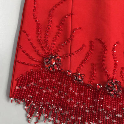 Women‘s Beading Tassel Bandage Party Dresses