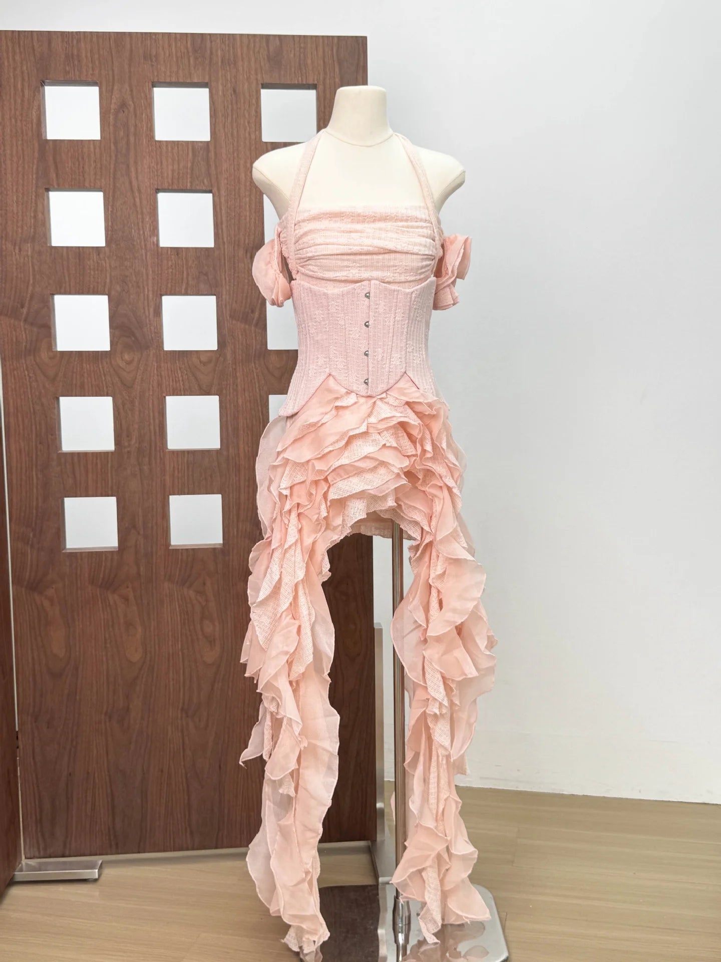 Three Piece Ruffled Off Shoulder Dress