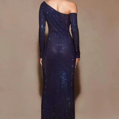 Elegant Asymmetrical One shoulder  Stoned Party Gown