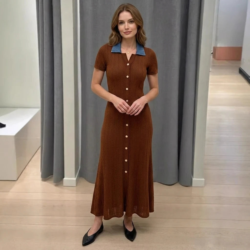 Wholesale Women  Knitted V-neck Maxi Dress