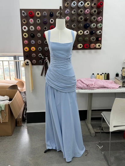Asymmetrical Pleated Maxi Party Dresses