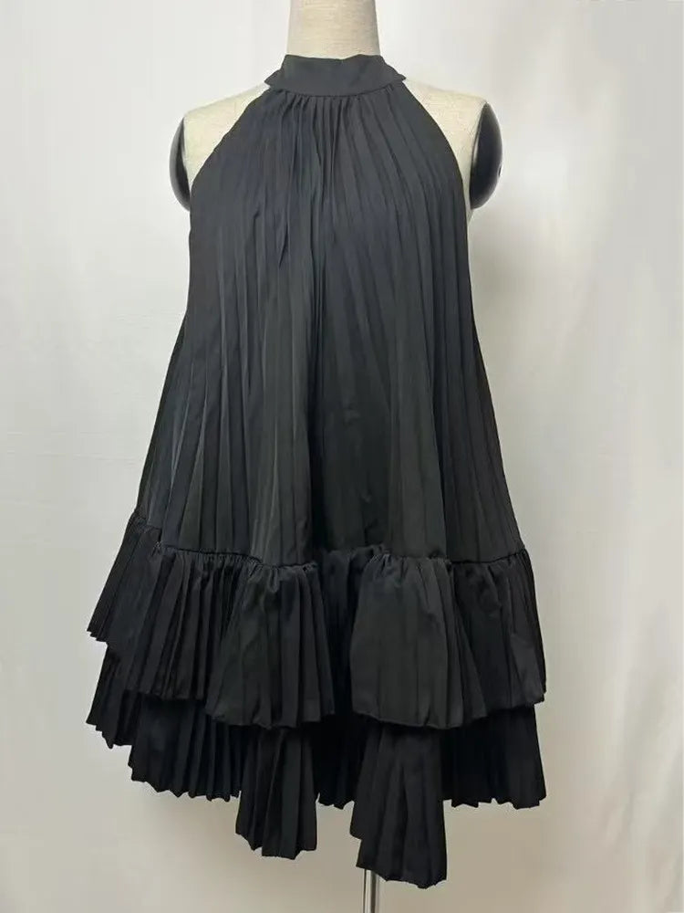 Summer Halter Pleated Mini Dress for Women