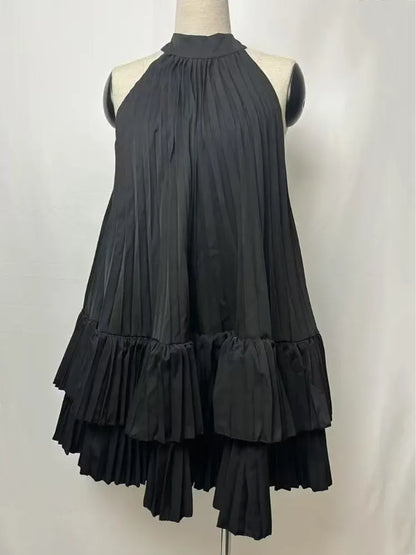 Summer Halter Pleated Mini Dress for Women