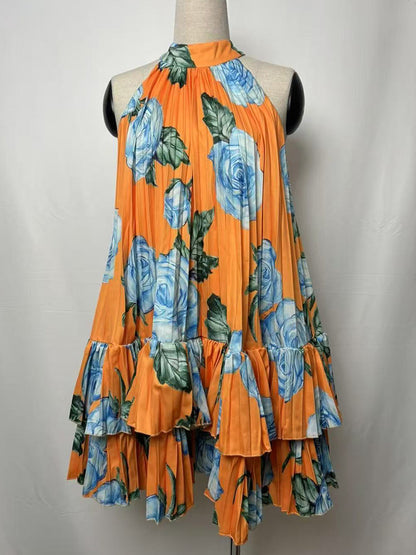 Summer Halter Pleated Mini Dress for Women