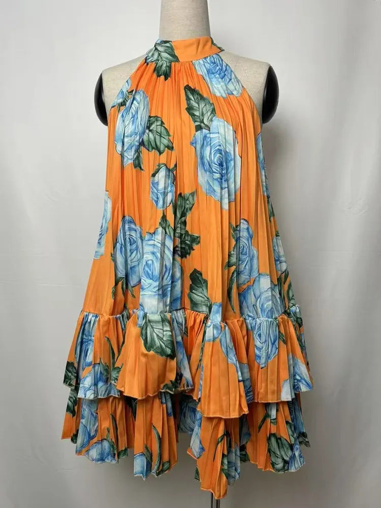 Summer Halter Pleated Mini Dress for Women