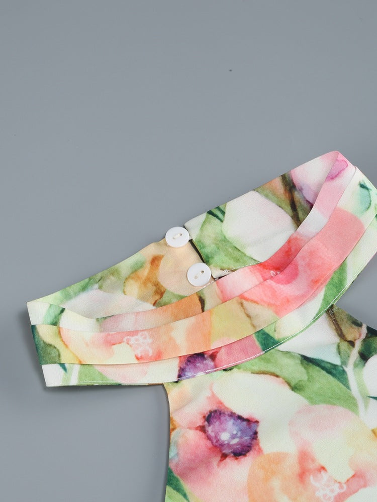 Printed Midi Dress with Irregular Ruffles